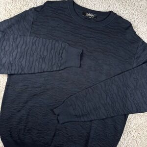 Montechiaro Sweater Mens Large Black Textured Knit Crewneck Made in Italy